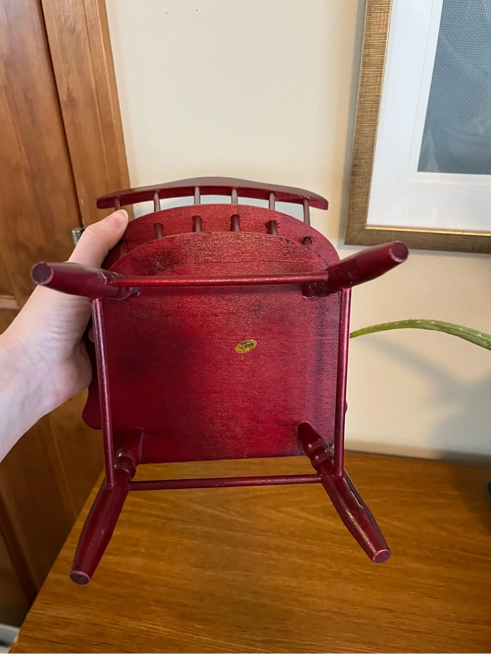 Red Wooden Windsor-Style Armchair Plant Stand